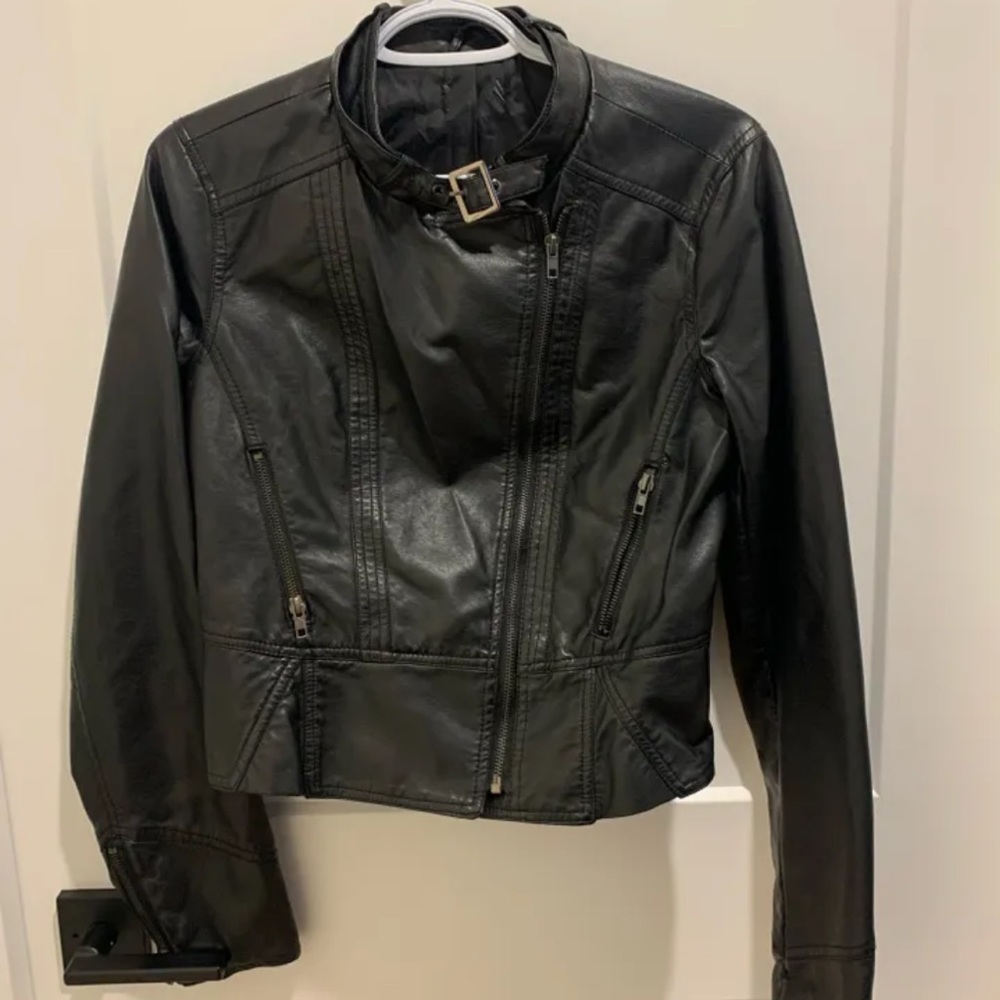 Faux-Leather Jacket, Black, Sz M